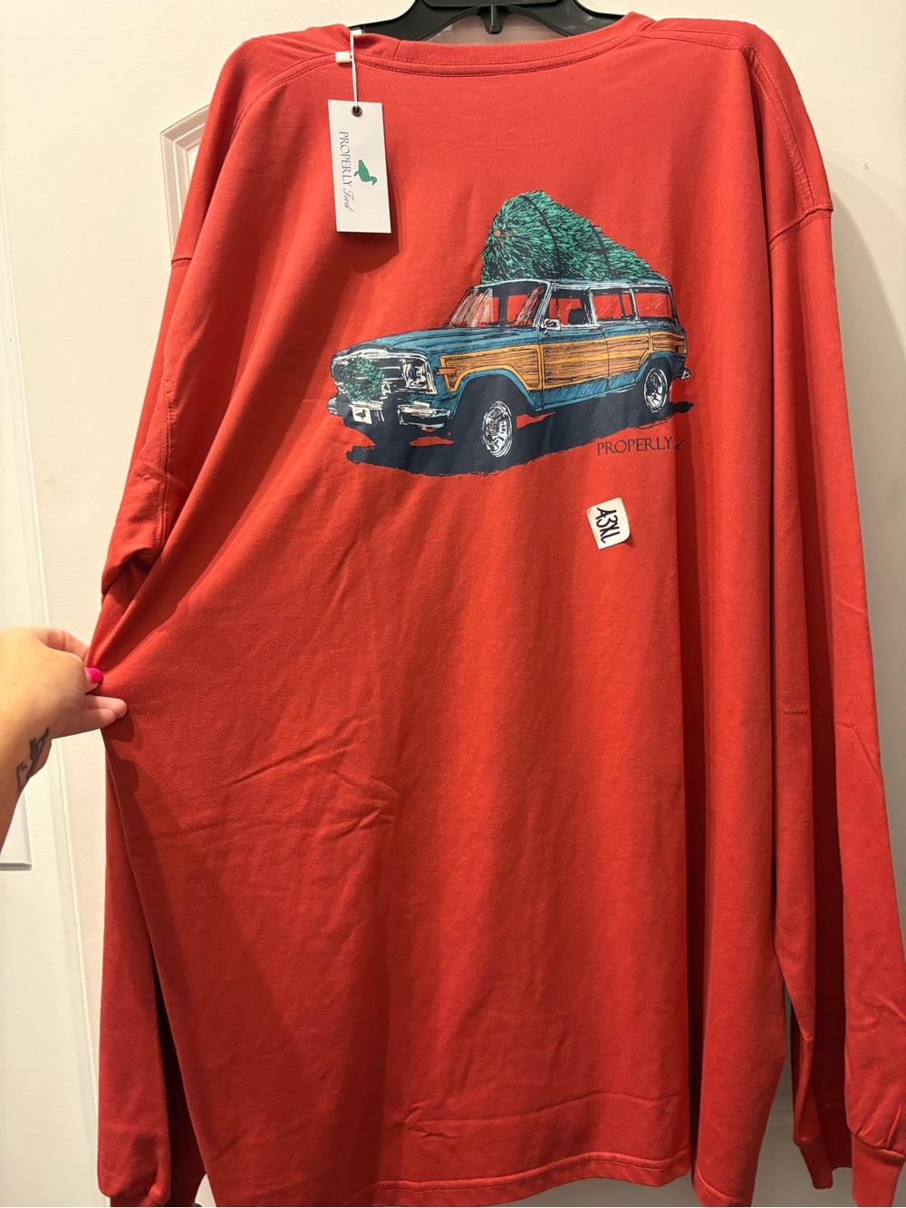 Properly Tied Coral Red Long-Sleeve Graphic Tee for Men